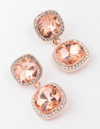 Rose Gold Double Square Halo Drop Earrings - link has visual effect only