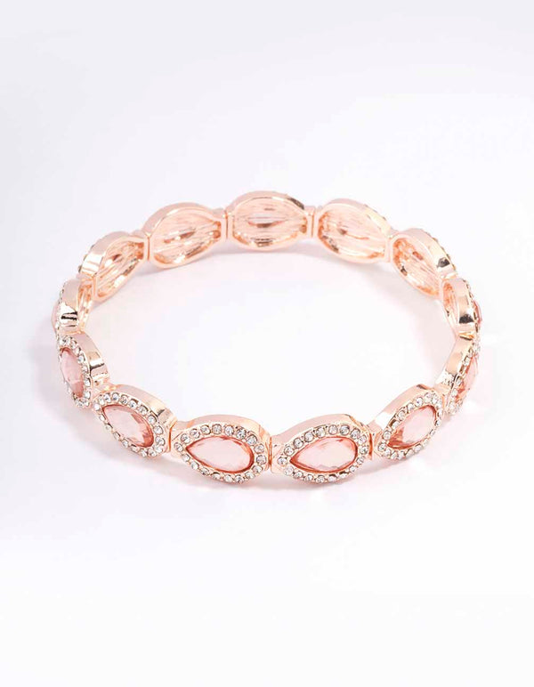 Rose Gold Marquise & Pink Diamante Stretch Bracelet