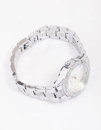 Rhodium Diamante Detailed Link Watch - link has visual effect only