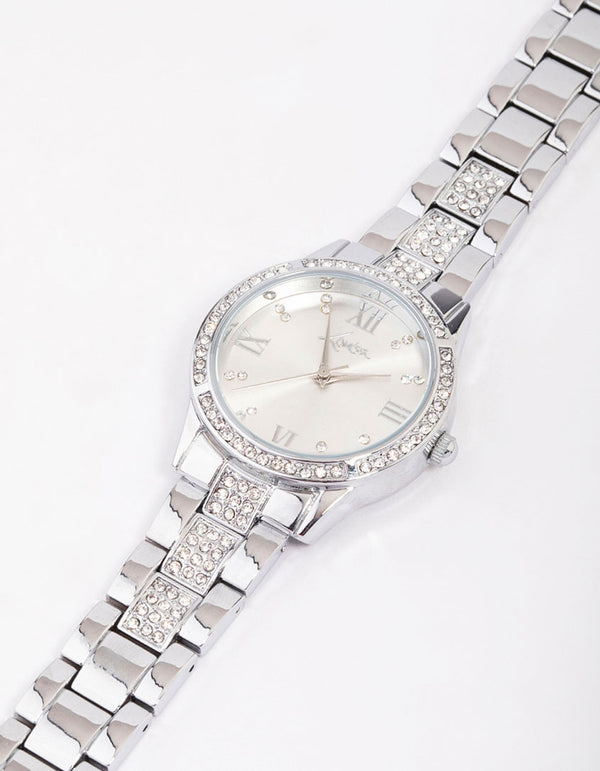 Rhodium Diamante Detailed Link Watch