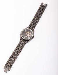 Black Butterfly Diamante Link Watch - link has visual effect only