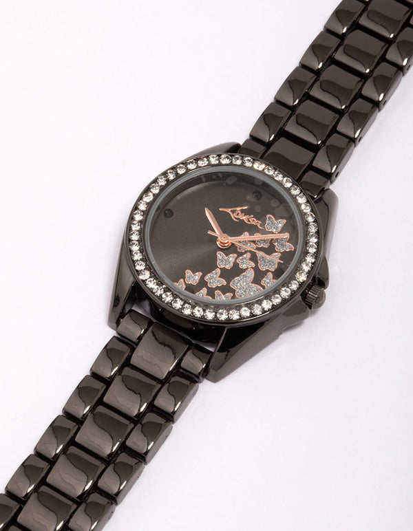 Black Butterfly Diamante Link Watch