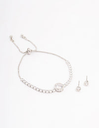 Silver Round Cubic Zirconia Toggle Bracelet Set - link has visual effect only