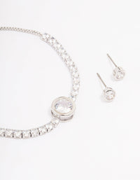 Silver Round Cubic Zirconia Toggle Bracelet Set - link has visual effect only