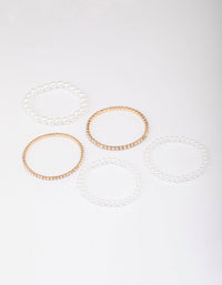 Gold Diamante & Pearl Mixed Bracelet 5-Pack - link has visual effect only