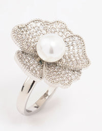 Silver Large Flower & Pearl Ring - link has visual effect only