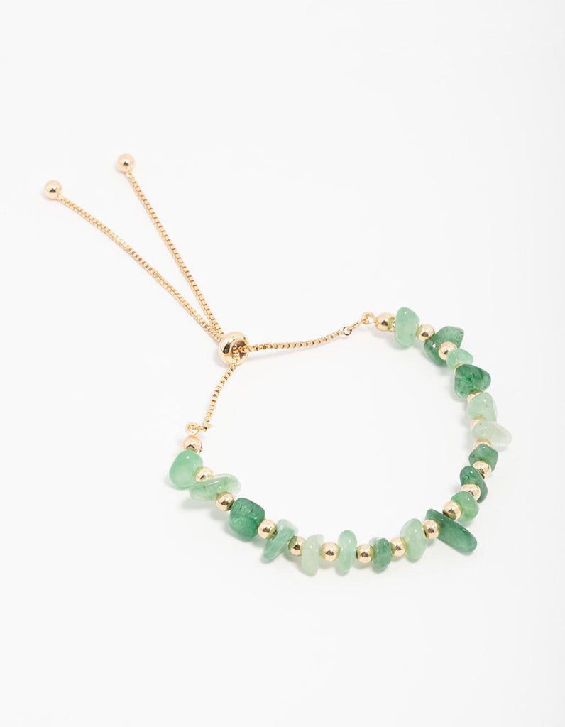 Green Aventurine Chip Beaded Gold Toggle Bracelet - Lovisa