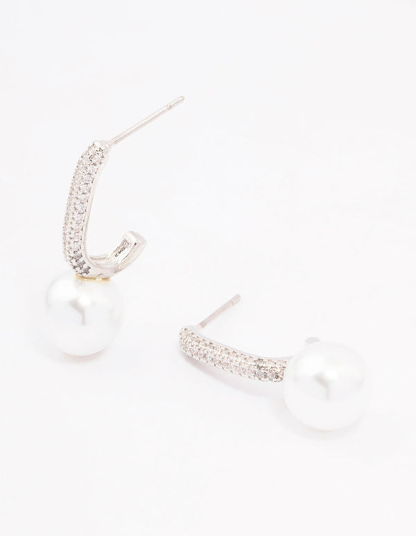 Silver Cubic Zirconia Small Pearl Drop Earrings