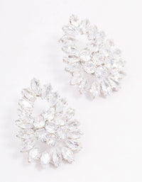 Silver Cubic Zirconia Statement Oval Stud Earrings - link has visual effect only