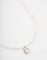 Silver Pearl & Solitaire Diamante Pendant Necklace - link has visual effect only