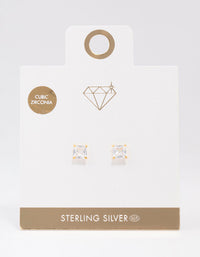 Gold Plated Sterling Silver Square Cubic Zirconia Stud Earrings 6mm - link has visual effect only