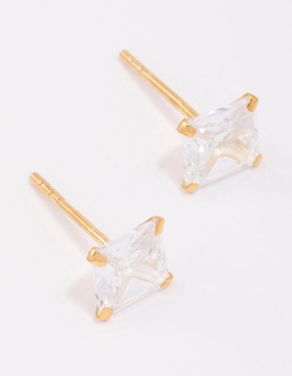 Gold Plated Sterling Silver Square Cubic Zirconia Stud Earrings 6mm