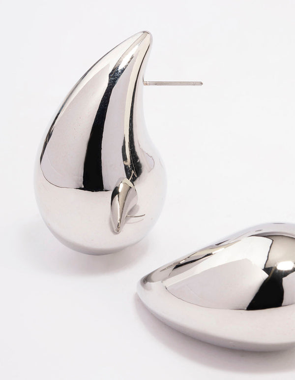 Large Teardrop Shape Dangle Drop Hook Earrings Black Silver