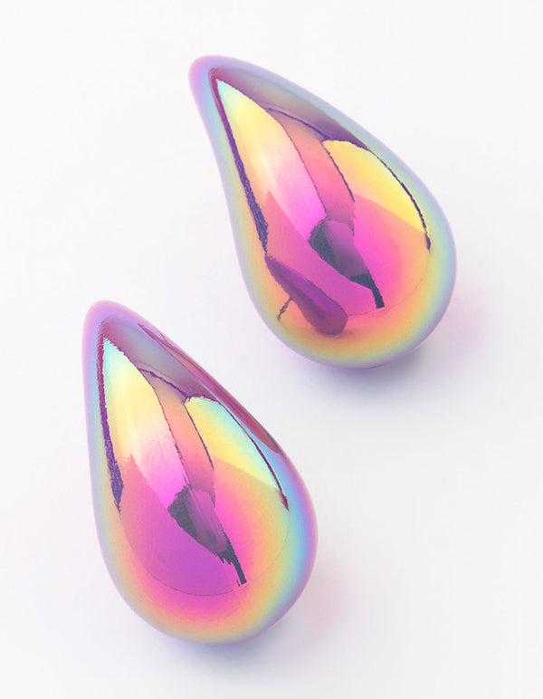 Holographic Gunmetal Teardrop Drop Earrings