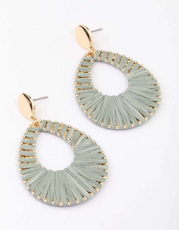 Gold Raffia Oval Drop Earrings