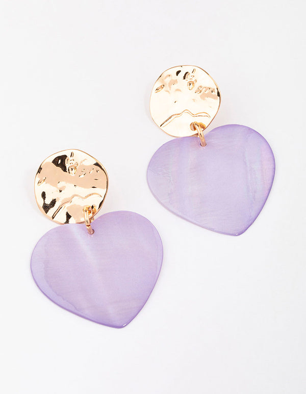 Gold & Lilac Iridescent Heart Drop Earrings