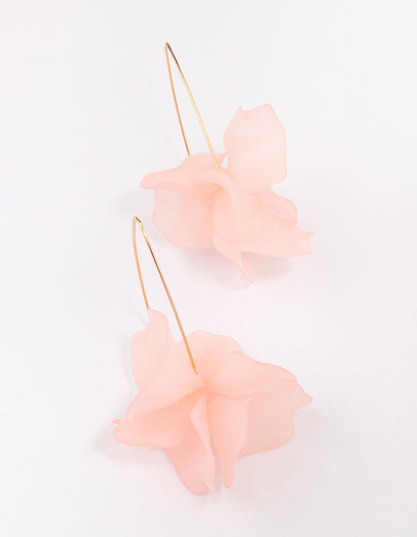 Gold Frosted Pink Flower Drop Earrings