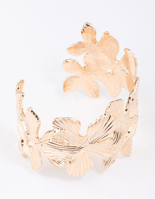 Gold Textured Flower Wrist Cuff