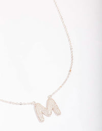 Letter M Silver Plated Pave Pendant Initial Necklace - link has visual effect only