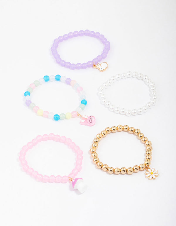 Kids Easter Bunny Flower Stretch Beaded Bracelet 5-Pack