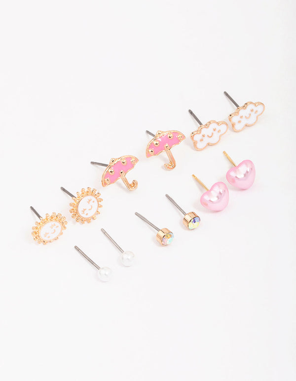 Kids Gold Cloud Sun Stud Earring 6-Pack