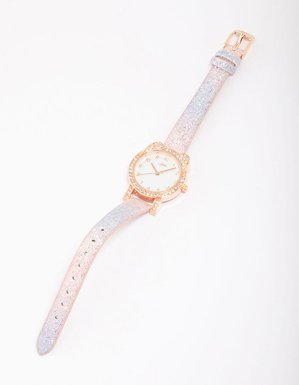 Kids Rose Gold Diamante Rainbow Watch Lovisa