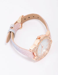 Kids Rose Gold Diamante Rainbow Watch - link has visual effect only