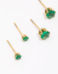 Waterproof Gold Plated Stainless Steel Emerald Cubic Zirconia Stud Earrings 3-Pack - link has visual effect only