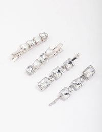 Silver Diamante & Pearl Heart Hair Clip 4-Pack - link has visual effect only