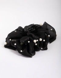 Black Large Chiffon Pearl Bow Hair Claw Clip - link has visual effect only