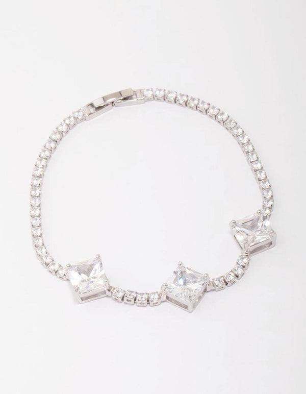 Silver Square Cubic Zirconia Bracelet