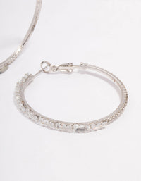 Silver Cubic Zirconia Baguette Stone Hoop Earrings - link has visual effect only