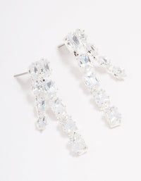 Silver Multi Cubic Zirconia Stone Cup Chain Drop Earrings - link has visual effect only