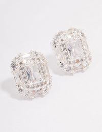 Silver Multi Cubic Zirconia Square Stone Stud Earrings - link has visual effect only