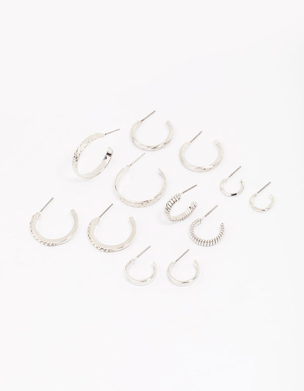 Rhodium Multi Hoop Earring 6-Pack