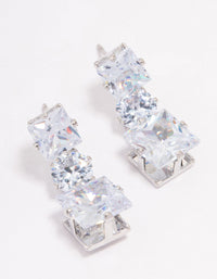 Silver Triple Cubic Zirconia Square Drop Earrings - link has visual effect only