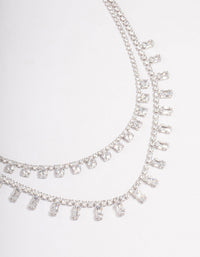 Silver Cubic Zirconia Round Baguette Layered Necklace - link has visual effect only