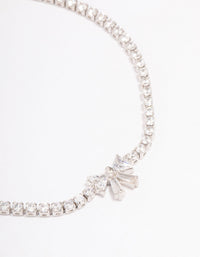 Rhodium Cubic Zirconia Round Bow Tennis Bracelet - link has visual effect only