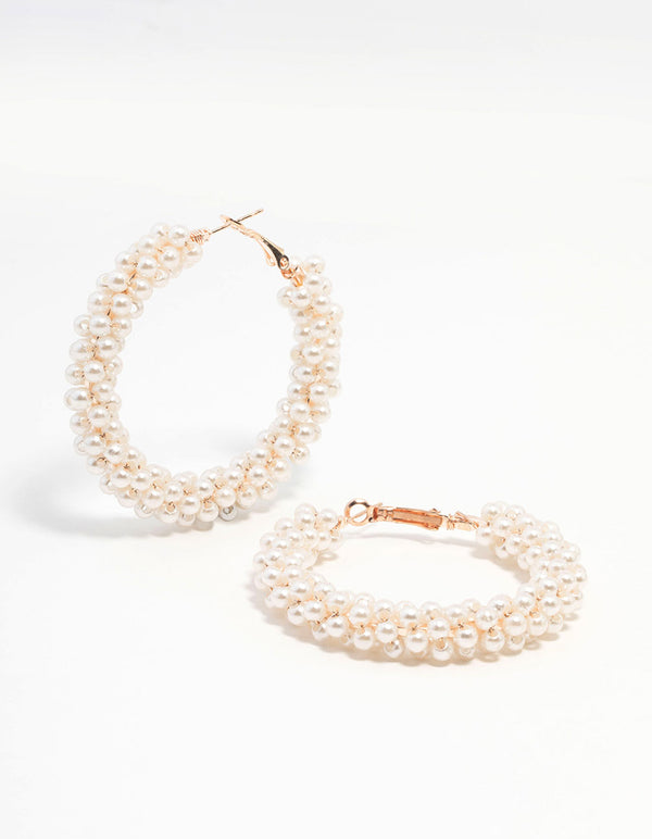 Rose Gold Pearl Medium Hoop Earrings