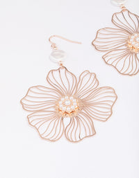 Rose Gold Wire Flower Pearl Drop Earrings - link has visual effect only