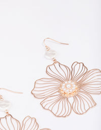 Rose Gold Wire Flower Pearl Drop Earrings - link has visual effect only