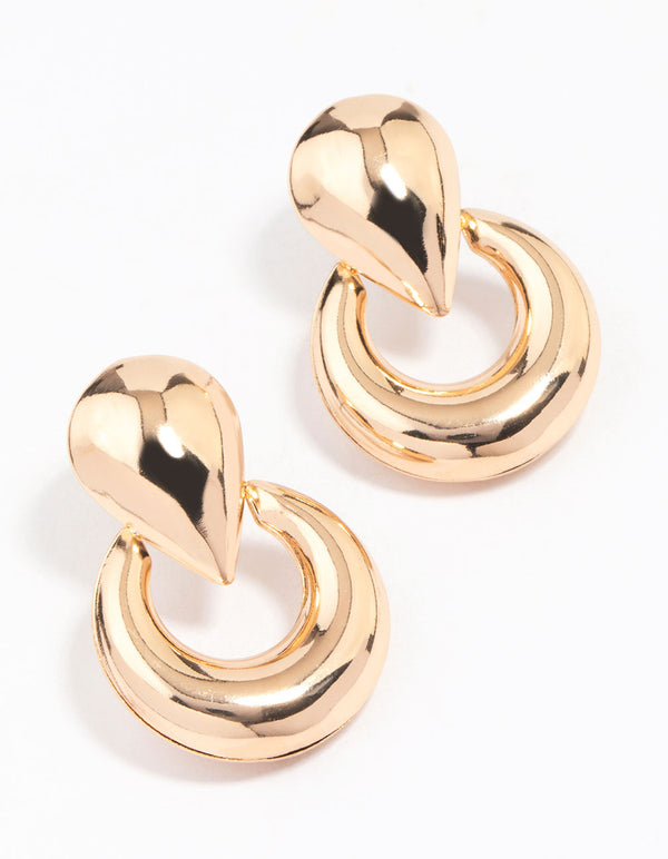 Gold Clean Door Knocker Stud Earrings