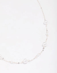 Silver Pearl & Ball Station Chain Necklace - link has visual effect only