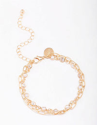 Gold Encased Pearl Link Bracelet - link has visual effect only