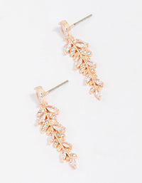 Rose Gold Plated Cubic Zirconia Dainty Leaf Drop Earrings - link has visual effect only