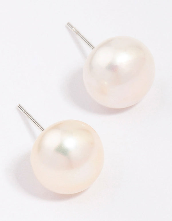 Silver Plated Classic Freshwater Pearl Stud Earrings