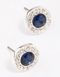 Silver Halo Sapphire Diamante Stud Earrings - link has visual effect only