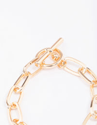 Gold Oval Link T&O Chain Bracelet - link has visual effect only