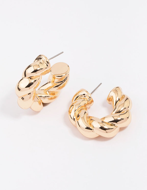 Gold Chunky Twisted Hoop Earrings