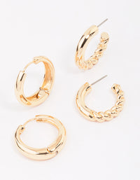 Gold Plain & Textured Hoop Earring Pack - link has visual effect only